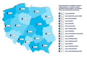 Mapa Polski z literami oznaczającymi województwa i powiaty, klucz do rlu rejestracja.