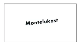 Napis "Montelukast" w kolorze czarnym, lekko pochylony, na białym tle.