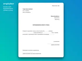 Gotowy wzór wypowiedzenia umowy o pracę. Dokument zawiera pola na dane osobowe, dane pracodawcy i treść oświadczenia o rezygnacji z pracy.