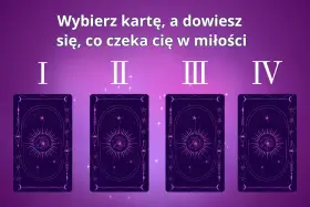 Wybierz kartę, a dowiesz się, co czeka cię w miłości. Cztery karty tarota z mistycznym wzorem.