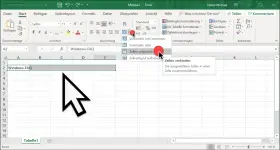 Excel-Menü zeigt Option "Zellen verbinden" an, um mehrere Zellen zu einer einzigen zusammenzuführen.