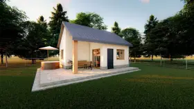 Nowy domek murowany 35m2. Koszt budowy takiego przytulnego domu z bali i jacuzzi na tarasie jest niższy niż myślisz.