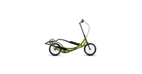 A green elliptical bike with the brand name "ELLIPTIGO" visible. It has two wheels and foot pedals.