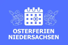 Osterferien 2025 Niedersachsen: Kalender mit Hasen und Ostereiern.