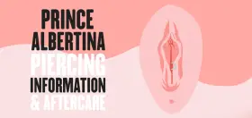 Grafika z napisem "Prince Albertina Piercing Information & Aftercare" i schematycznym przedstawieniem piercingu.