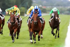 Des jockeys colorés en pleine course, un moment intense de la filière turf.