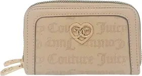 Portefeuille beige Juicy Couture avec logo cœur. Idéal pour apprendre comment faire les coins d'un carré en couture.