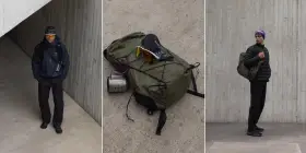 Gorpcore-Style: Männer in funktionaler Outdoor-Kleidung, Rucksack mit Ausrüstung, bereit für jedes Abenteuer.