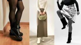 Trzy stylizacje z botkami: czarne sznurowane, białe kozaki i czarne z klamrami. Botki skarpetkowe stylizacje na różne okazje.