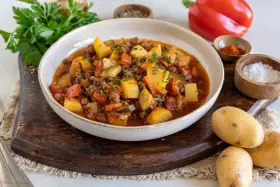 Herzhafter Bauerntopf mit Hackfleisch, Kartoffeln und Gemüse. Ein einfaches und leckeres Bauerntopf Rezept für die ganze Familie.