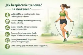 Kobieta ćwiczy skakanie na skakance, dbając o prawidłową technikę i bezpieczeństwo.