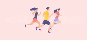 Trzy osoby w sportowych strojach biegną. Bieganie daje zdrowie i radość.