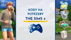 Kody na zaspokojenie potrzeb w The Sims 4. Zmęczony Sim z kubkiem kawy i ikony potrzeb: higiena, toaleta, sen, lodówka.