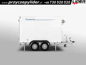 Biała izoterma naczepa z agregatem chłodniczym i logo "Cargo-Therm 300". Idealna do transportu towarów wymagających stałej temperatury.