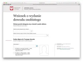 Formularz wniosku o dowód osobisty. Zastanawiasz się, ile czeka się na dowód? Tutaj wybierasz powód, urząd odbioru i dodajesz zdjęcie.