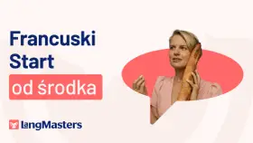 Francuski Start od środka – jak nauczyć się francuskiego? Kobieta z bagietką przy uchu, jakby rozmawiała po francusku.