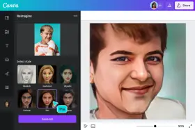 Przerabianie zdjęć AI za darmo w Canvie. Wybierz styl "Art" dla portretu.