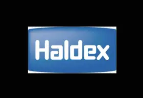 Niebieskie logo z białym napisem "Haldex".