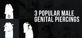 Ilustracje pokazują trzy rodzaje piercingu penisa: pierścień, sztangę i kółko.