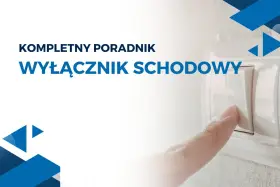 Kompletny poradnik: wyłącznik schodowy schemat. Palec naciska biały włącznik schodowy, symbolizując łatwość obsługi i zrozumienia instalacji elektrycznej.
