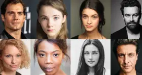 Portrety aktorów z serialu Wiedźmin: Henry Cavill, Freya Allan, Anya Chalotra, Joey Batey, Mimi Ndiweni, Eamon Farren, MyAnna Buring, Mahesh Jadu.