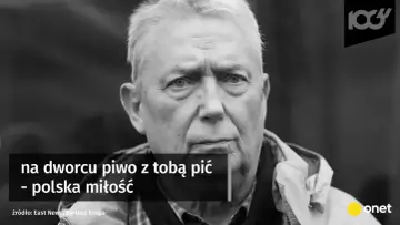 Portret mężczyzny, cytat "na dworcu piwo z tobą pić - polska miłość". Może to nawiązanie do piosenki Młynarskiego?