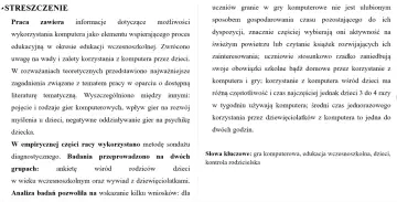 Streszczenie pracy licencjackiej o grach komputerowych w edukacji wczesnoszkolnej, analizujące ich wpływ na dzieci.
