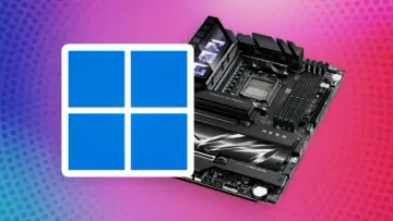 Windows 11 Logo neben einem ROG Mainboard. Ein TPM-Chip ist für die Sicherheit unerlässlich.