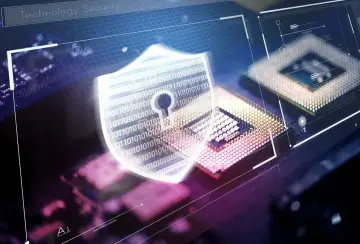 Cyfrowe tarcze z kodem binarnym i kluczem symbolizują bezpieczeństwo technologii, jak w rozwiązaniach Zscaler.