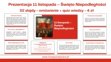 Obraz przedstawia prezentację o Święcie Niepodległości, z flagą Polski i ludźmi. Dzień niepodległości jest tu kluczowym tematem.