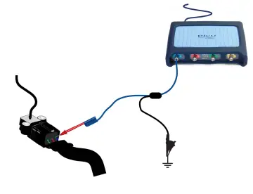 Collegamento di un sensore MAP con un oscilloscopio PicoScope per diagnosticare un segnale minimo irregolare.