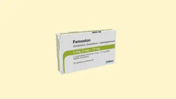 Opakowanie leku Femoston, zawierające 28 tabletek powlekanych. Femoston to preparat hormonalny.