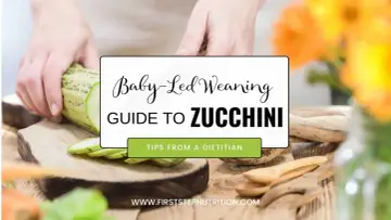 Ręce kroją cukinię na desce. Poradnik "Baby-Led Weaning" podpowiada, jak podać cukinię dla niemowlaka.
