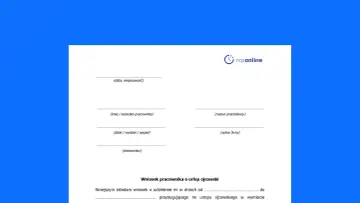 Wniosek o urlop ojcowski. Dokument zawiera pola do wypełnienia przez pracownika i pracodawcę, dotyczące wniosku o urlop.