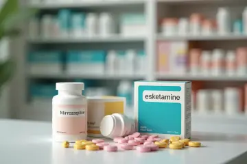 Leki przeciwlękowe: esketamine i Mirrozarpine w opakowaniach i tabletkach.