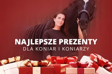 Kobieta z koniem, stosy prezentów. Idealny prezent dla jeźdźca i jego wierzchowca.