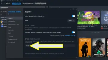 Ustawienia graficzne CS2: w polu "Opcje uruchamiania" wpisano "-high", by zoptymalizować wydajność gry.