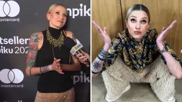 Daria Ładocha prezentuje tatuaż na ręce, ozdobiony motywem maków i wzorami geometrycznymi.