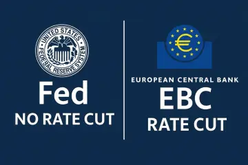 Porównanie polityki Fed (bez obniżki stóp) i Europejskiego Banku Centralnego (EBC) (obniżka stóp).