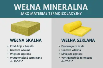 Porównanie wełny skalnej i szklanej – materiałów termoizolacyjnych. Wełna skalna z bazaltu, grubsze włókna, większa gęstość, wytrzymałość do 1000°C.