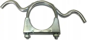 Metalowy urwany wieszak tłumika o średnicy 64mm, z dwoma haczykami do mocowania.