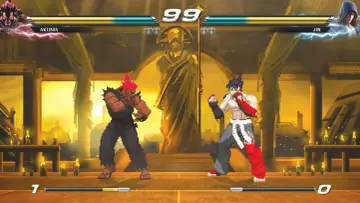 Akuma i Jin walczą na arenie w grze mugen.
