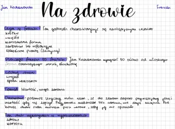 Notatki o fraszkach Jana Kochanowskiego. Tematem jest szlachetne zdrowie i jego wartość.