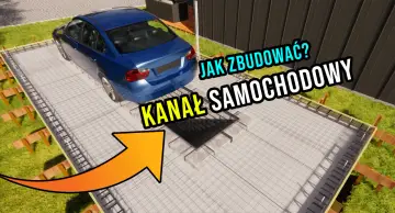 Budowa kanału samochodowego: poznaj jego wymiary i jak go wykonać. Niebieski sedan stoi obok zbrojenia.