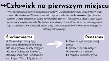 Tekst o humanizmie, definicji i jego rozwoju od średniowiecza do renesansu, gdzie człowiek zyskuje na znaczeniu.