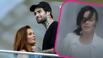 Natalia Szroeder i Quebo, para artystów, uśmiechnięci obok siebie. W tle ujęcie Natalii z teledysku.