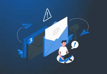 Un hombre con portátil recibe correos sospechosos, una advertencia de qué es phishing.