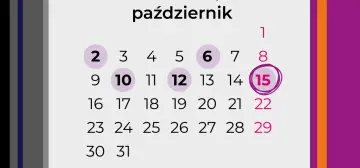 Kalendarz na październik z zaznaczonymi datami 2, 6, 10, 12 i 15. Kiedy wybory?