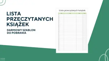 Lista przeczytanych książek – darmowy szablon do pobrania. Pomaga śledzić książki, które trzeba przeczytać, z miejscem na datę, tytuł, autora i ocenę.