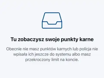 Ikona skrzynki pocztowej i tekst: "Tu zobaczysz swoje punkty karne". Informacja, że nie masz punktów karnych lub przekroczyłeś limit.